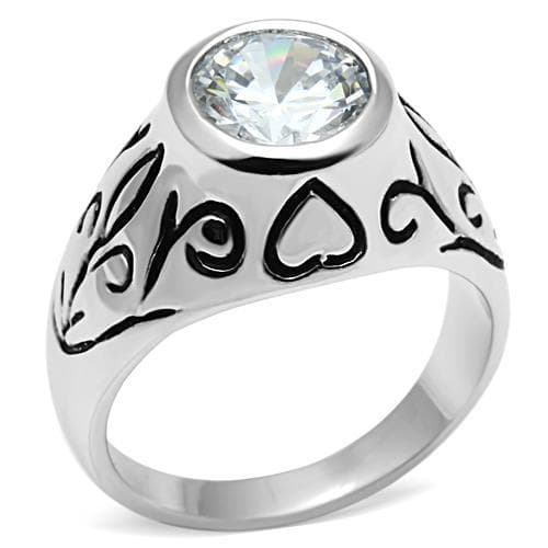 Brass CZ Round Heart Scroll Men's Ring | The Stainless Jewelry