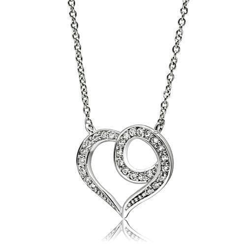 Brass CZ Open Double Heart Pendant Necklace