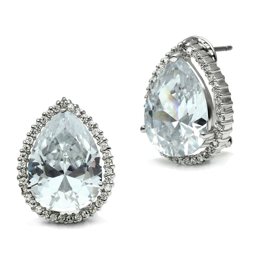 Brass CZ Pear Halo Stud Earrings | The Stainless Jewelry