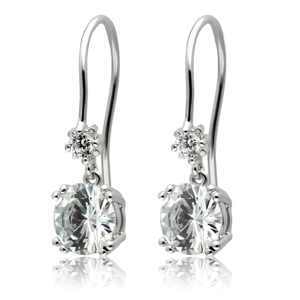 Stainless Steel Silver CZ Round Double Drop Hook Earrings
