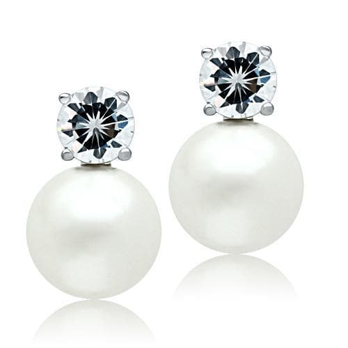 Brass Pearl CZ Round Double Stud Earrings | The Stainless Jewelry