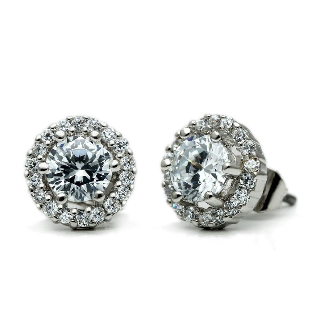 Brass CZ Round Halo Stud Earrings | The Stainless Jewelry