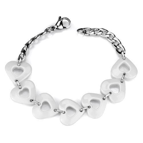 Stainless Steel White Ceramic Heart Link Bracelet