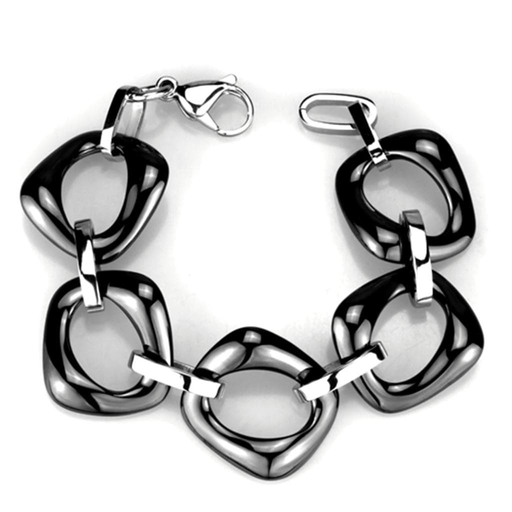 Stainless Steel Gunmetal Open Circle Link Bracelet