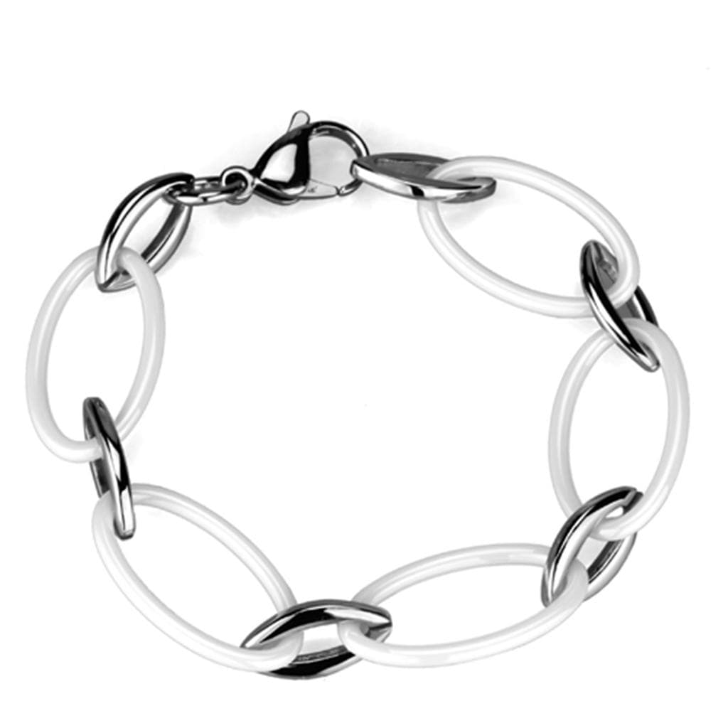 Stainless Steel White Ceramic Silver Oval Link Bracelet