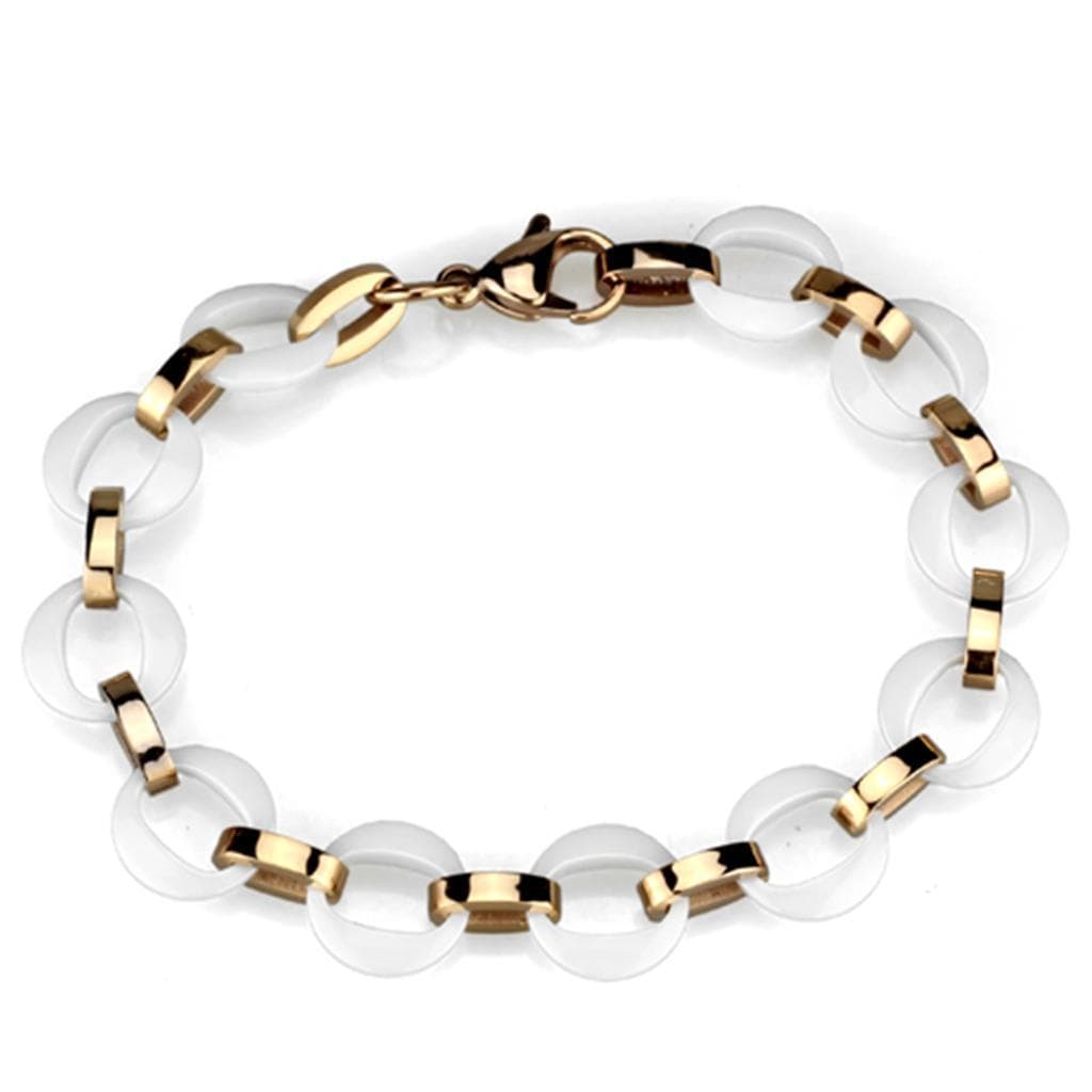 Stainless Steel White Ceramic Bead Gold Bar Bracelet