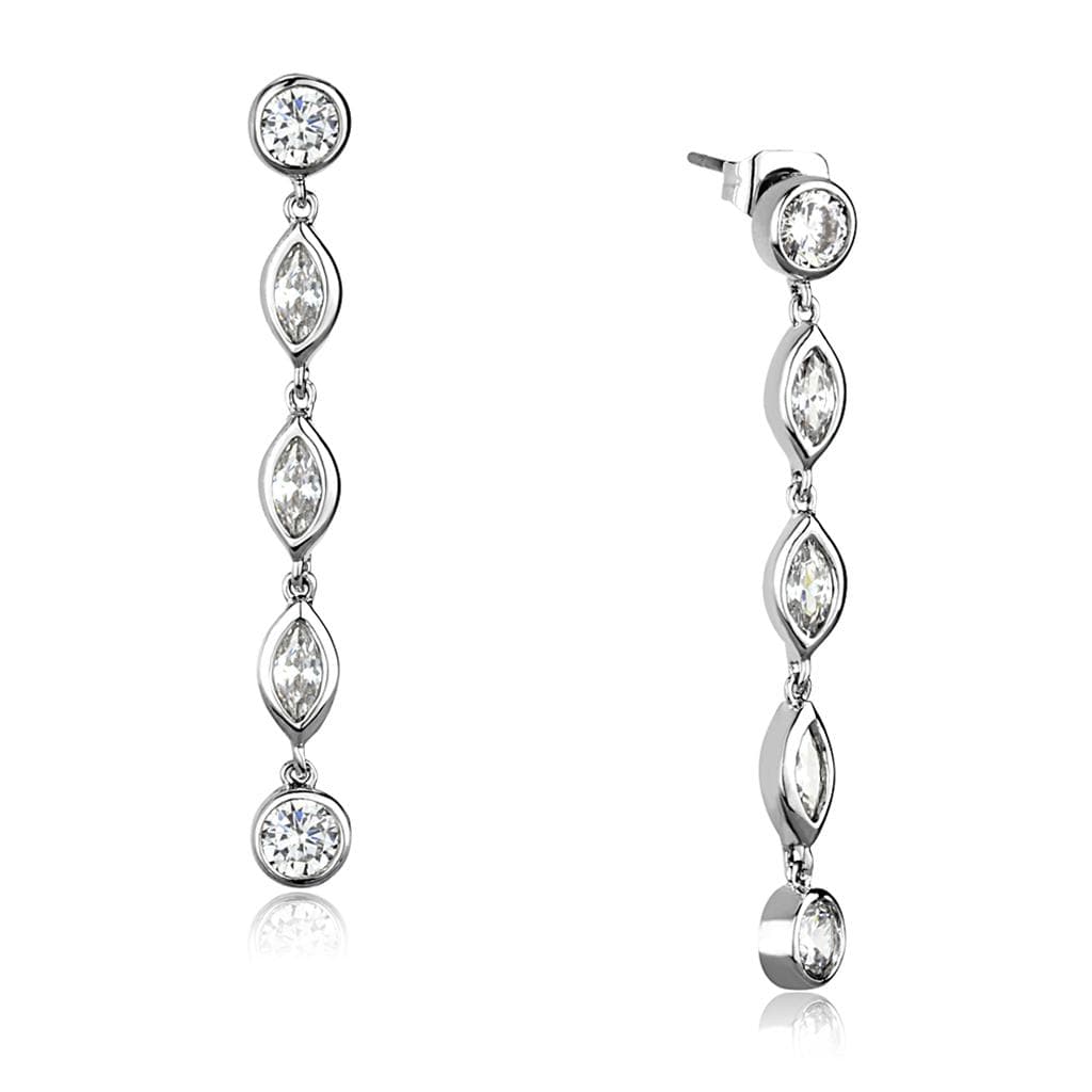 Brass CZ Bezel Round Marquise Tiered Drop Earrings