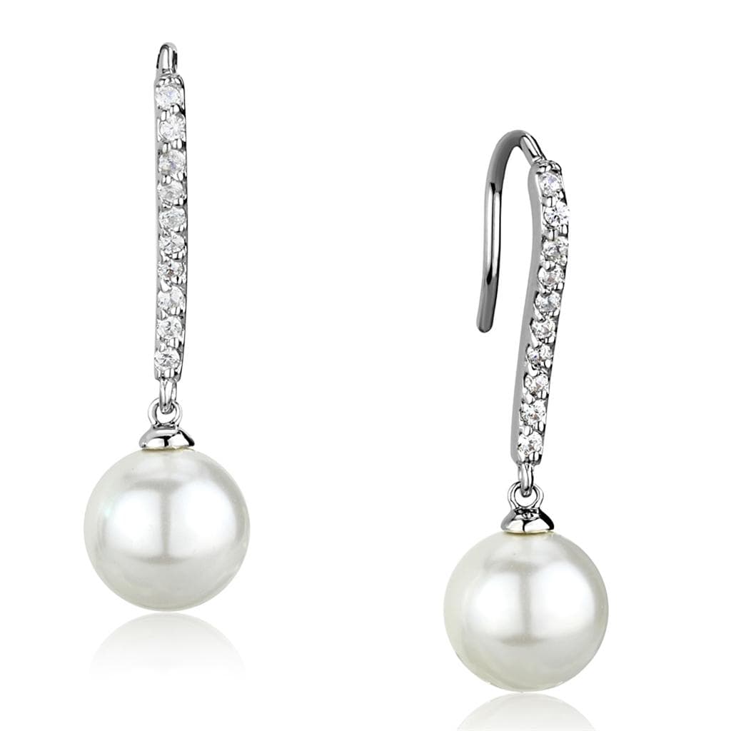 Brass Pearl CZ Lever-Back Drop Earrings | The Stainless Jewelry