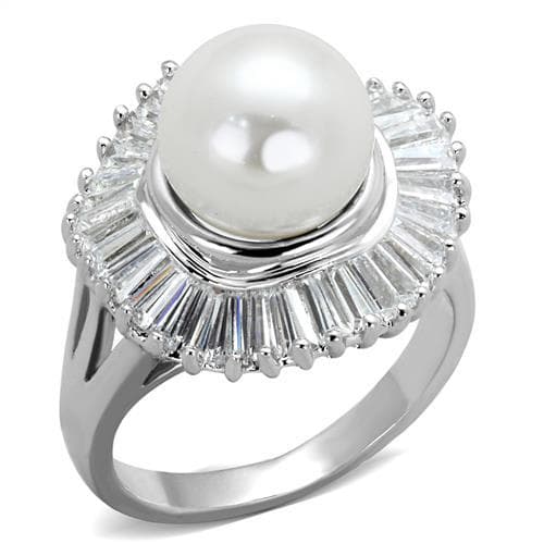 Brass Pearl CZ Baguette Sunburst Halo Ring