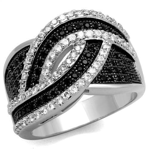 Brass Black Champagne White CZ Interlock Wide Ring