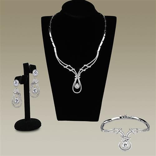 Brass CZ Teardrop Necklace Earring Set Earrings