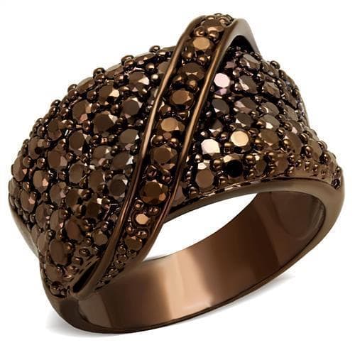 Brass Coffee CZ Pavé Crossover Dome Ring | The Stainless Jewelry