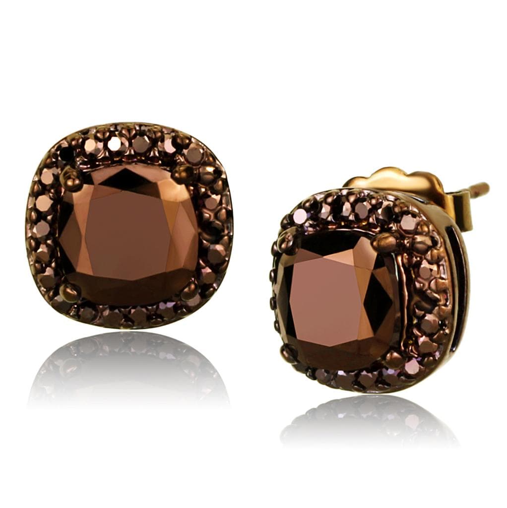 Brass Coffee CZ Cushion Halo Stud Earrings