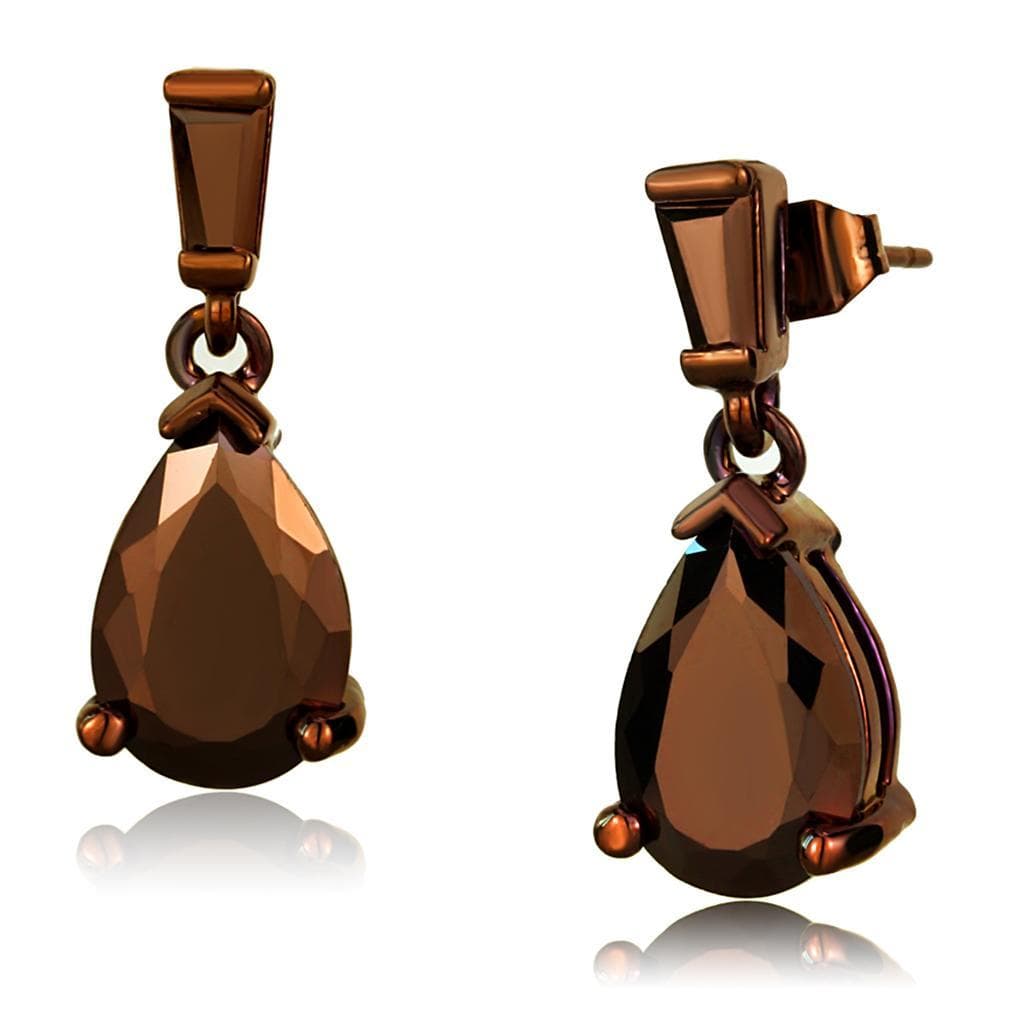 Brass Coffee CZ Oval Dangle Earrings | The Stainless Jewelry