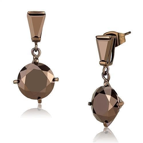 Brass Coffee CZ Round Pear Drop Earrings | The Stainless Jewelry