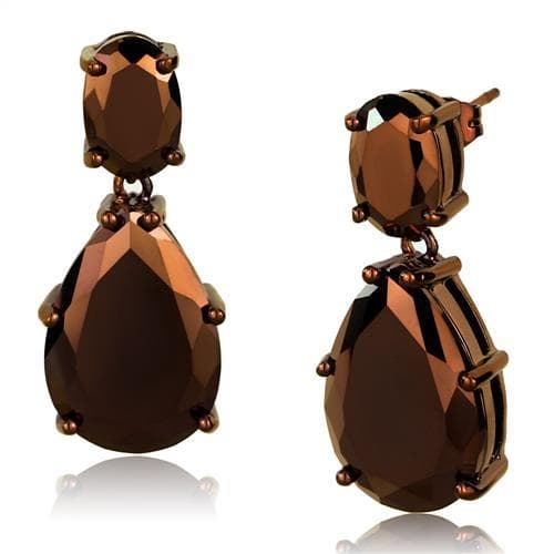 Brass Coffee CZ Cushion Emerald Double Drop Earrings