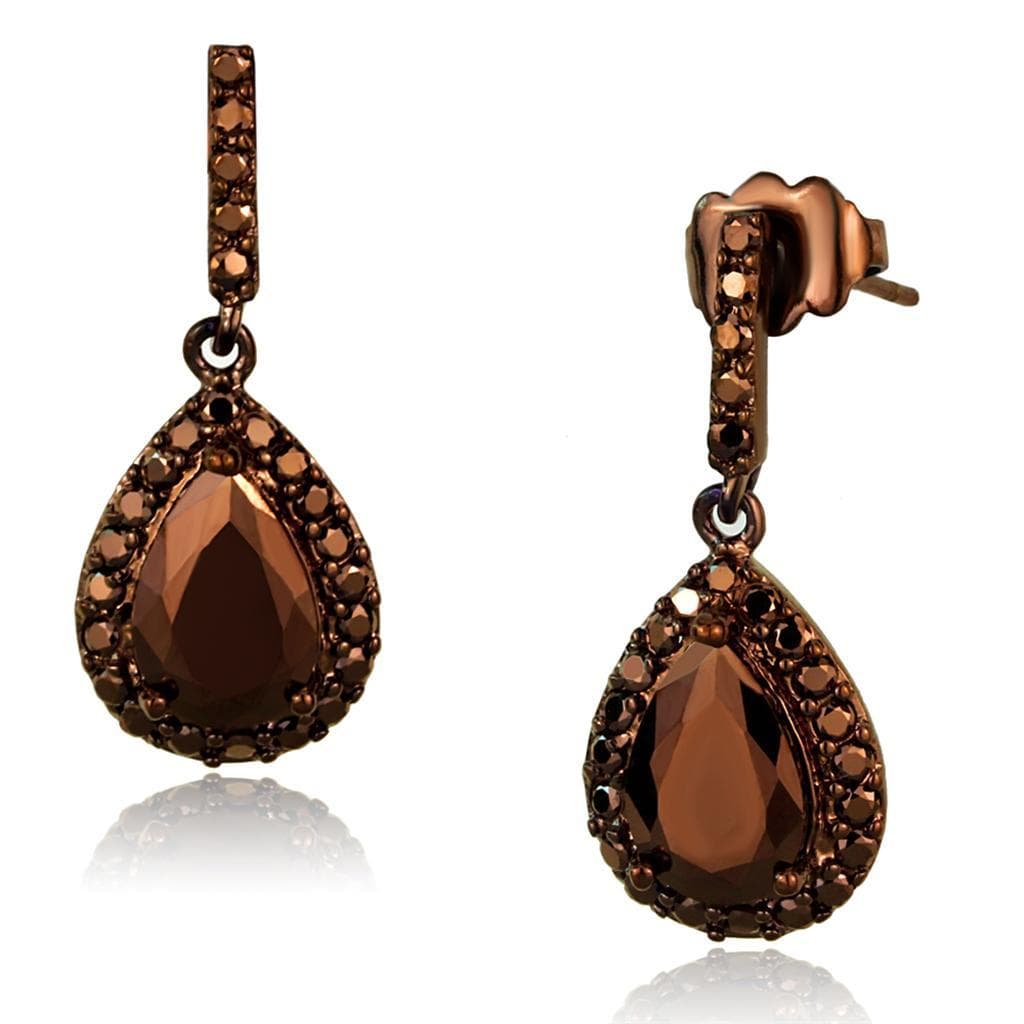 Brass Coffee CZ Pear Halo Lever-Back Earrings