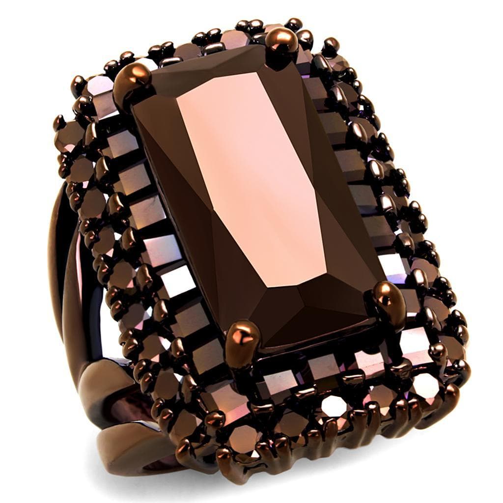 Brass Coffee CZ Emerald Cut Rectangle Halo Ring