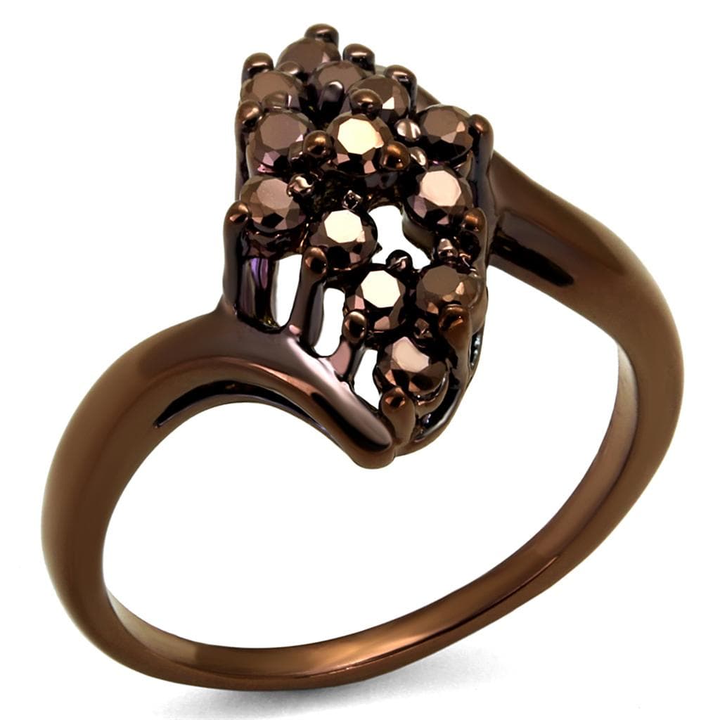 Brass Coffee CZ Cluster Prong Bypass Ring | The Stainless Jewelry