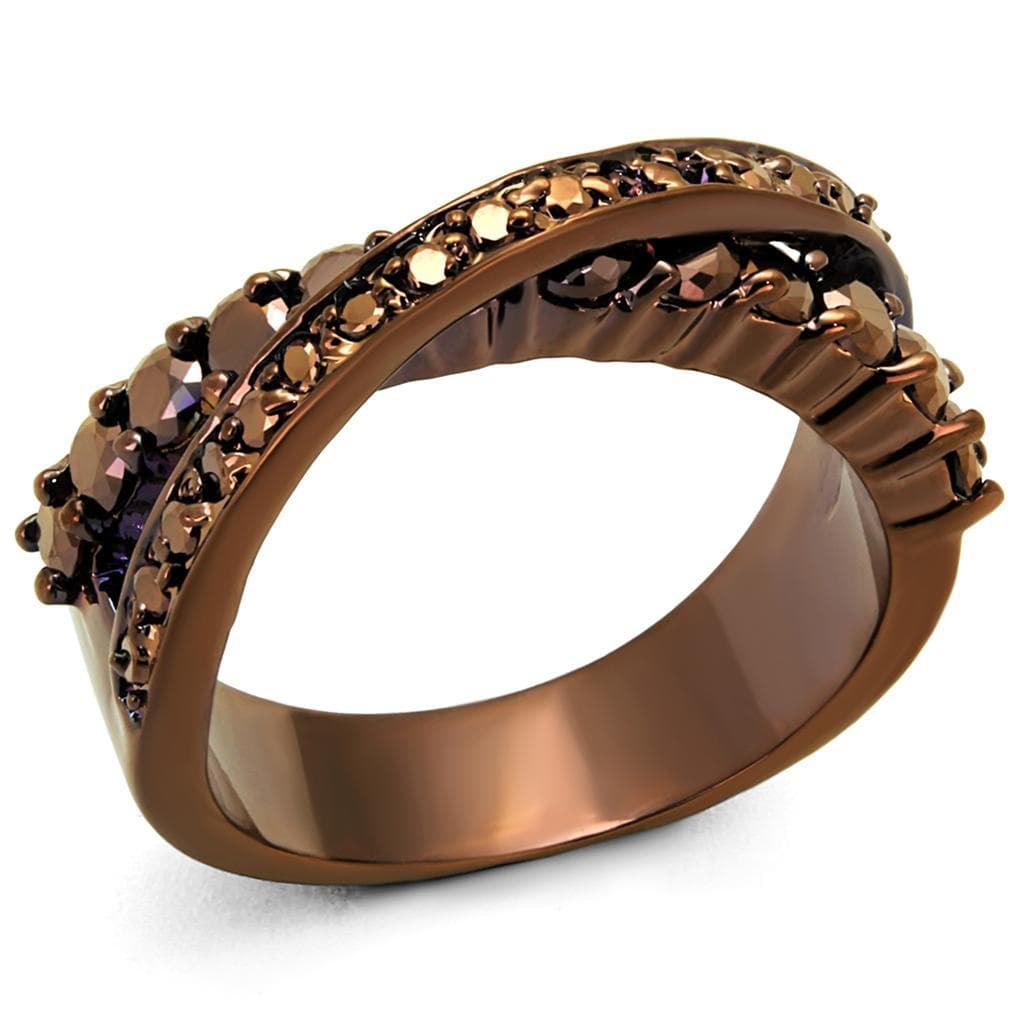 Brass Coffee CZ Channel Wide Band Ring | The Stainless Jewelry