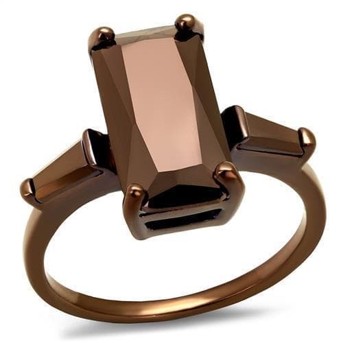 Brass Coffee CZ Emerald Cut Solitaire Ring