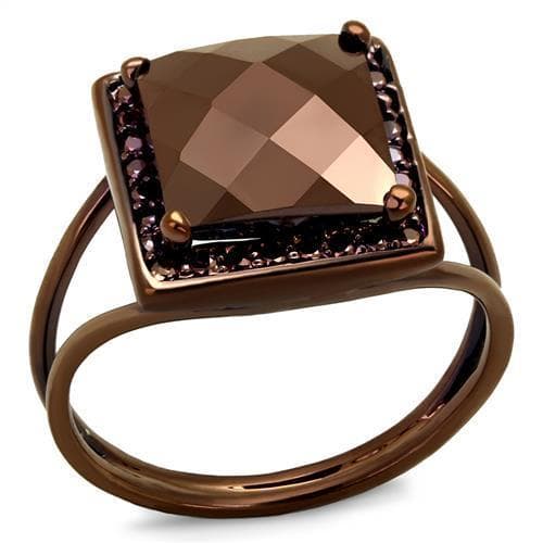 Brass Coffee CZ Princess Halo Ring | The Stainless Jewelry