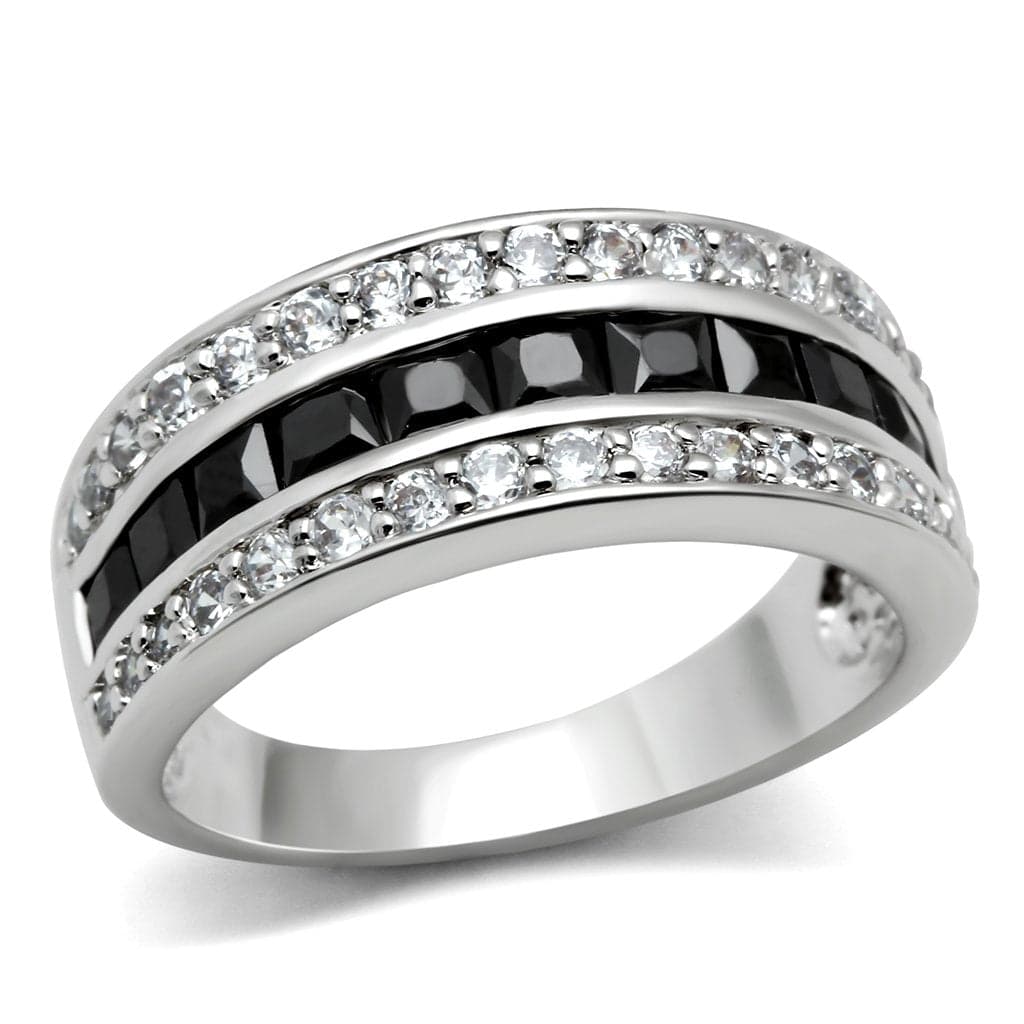 Brass Black White CZ Baguette Channel Wide Ring