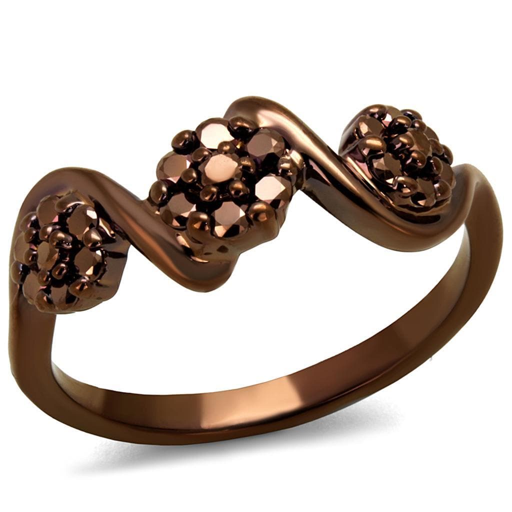 Brass Coffee CZ Double Heart Bypass Ring | The Stainless Jewelry
