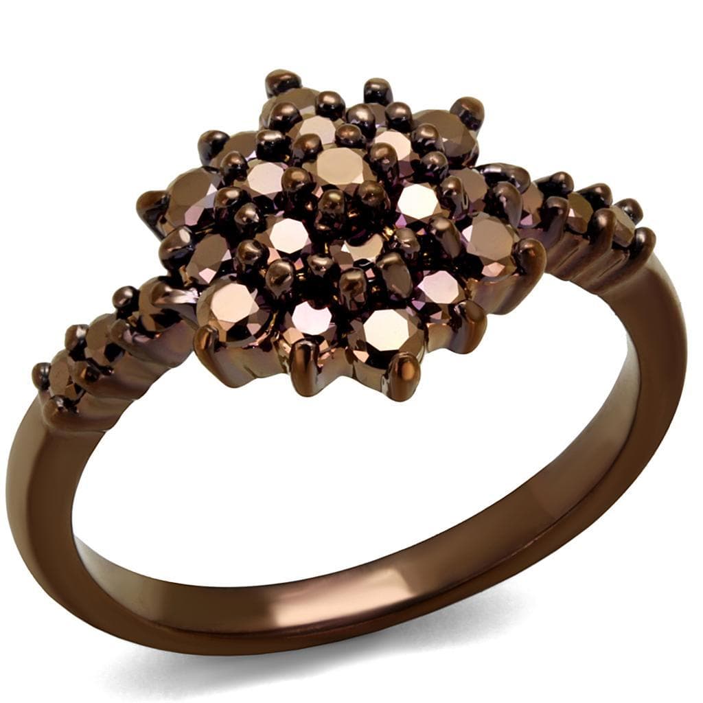 Brass Coffee CZ Starburst Flower Cluster Ring