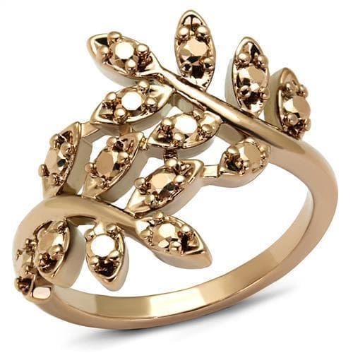 Brass Gold CZ Leaf Vine Open Bypass Ring | The Stainless Jewelry