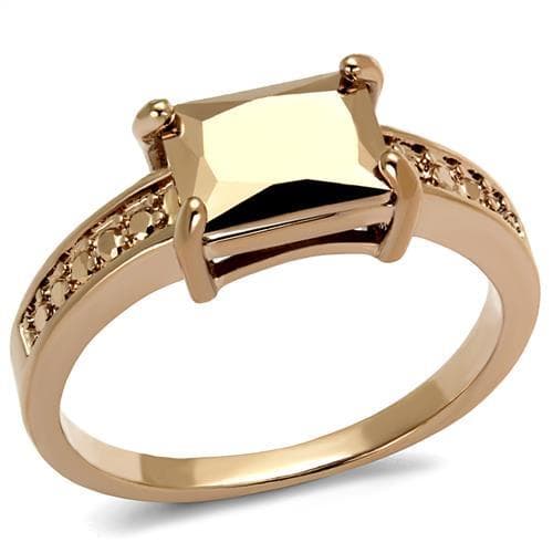 Brass Gold CZ Princess Solitaire Channel Ring