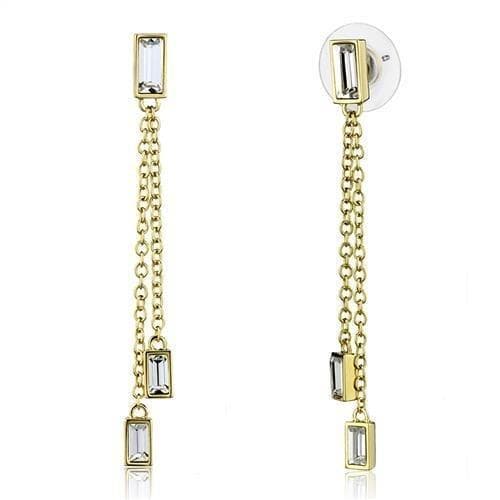 Brass Gold CZ Baguette Chain Drop Earrings