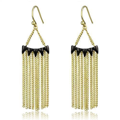 Brass Gold Chain Fringe Triangle Black Spike Earrings