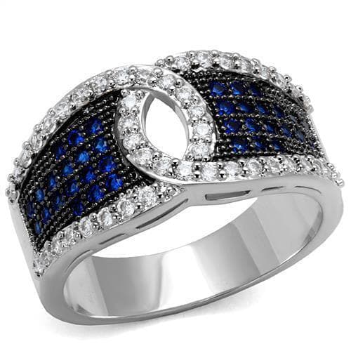 Brass Blue Sapphire White CZ Wide Circle Cutout Ring