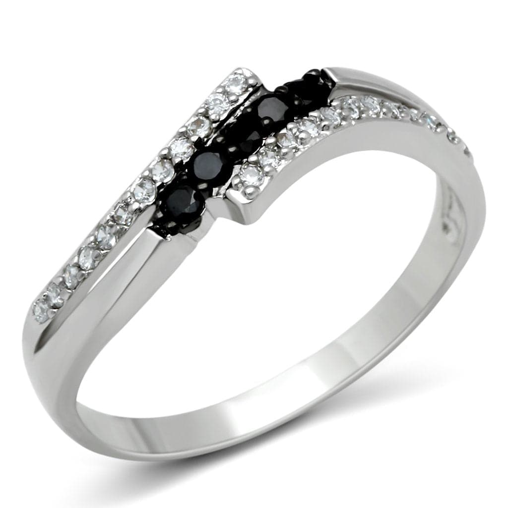 Brass Black White CZ Diagonal Bypass Ring | The Stainless Jewelry