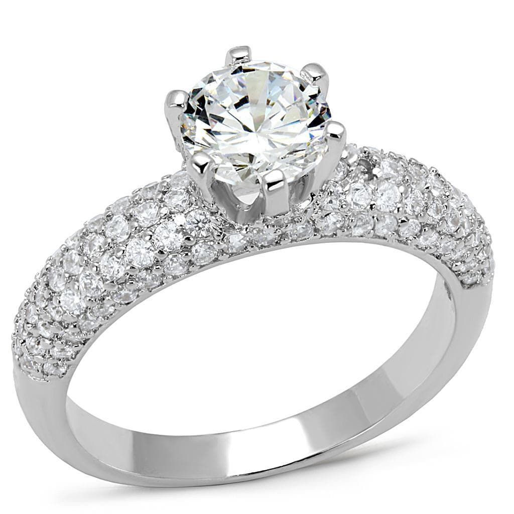 Brass CZ Round Solitaire Multi-Row Pavé Ring