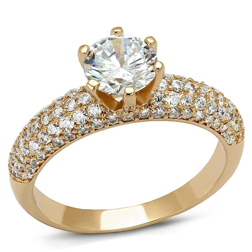 Brass Rose Gold CZ Round Solitaire Pavé Ring
