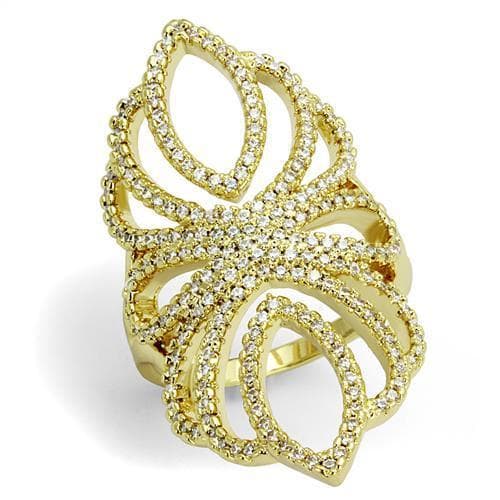 Brass Gold CZ Open Petal Leaf Cocktail Ring
