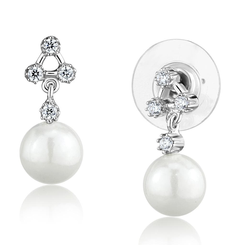 Brass CZ Trefoil Pearl Drop Earrings | The Stainless Jewelry