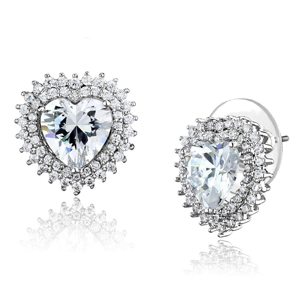 Brass CZ Heart Double Halo Stud Earrings | The Stainless Jewelry