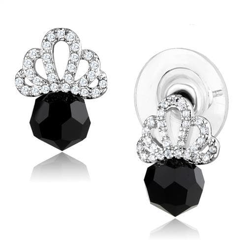Brass Black Onyx CZ Crown Drop Earrings | The Stainless Jewelry