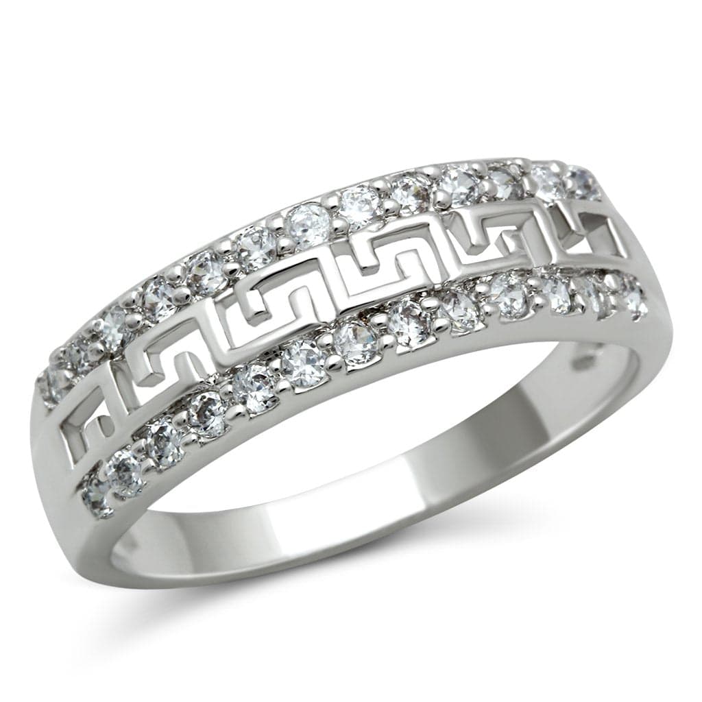 Brass CZ Greek Key Wide Band Ring | The Stainless Jewelry