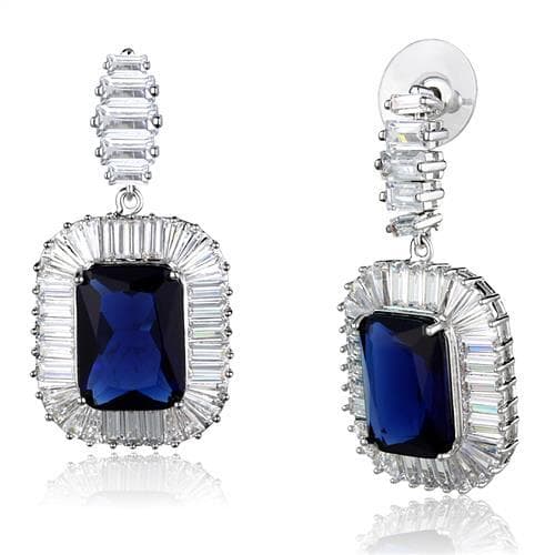 Brass Sapphire Emerald-Cut Baguette Halo Drop Earrings