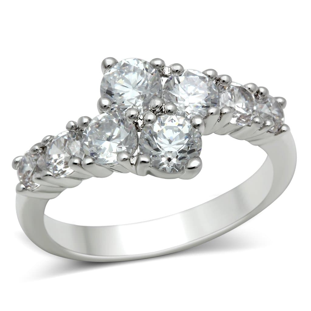 Brass CZ Five-Stone Graduated Beaded Band Ring