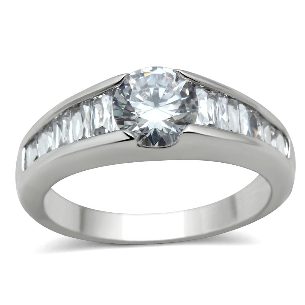 Brass CZ Round Solitaire Baguette Channel Ring