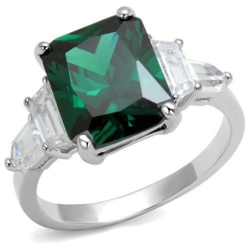 Brass Emerald Emerald-Cut Baguette Three-Stone Ring