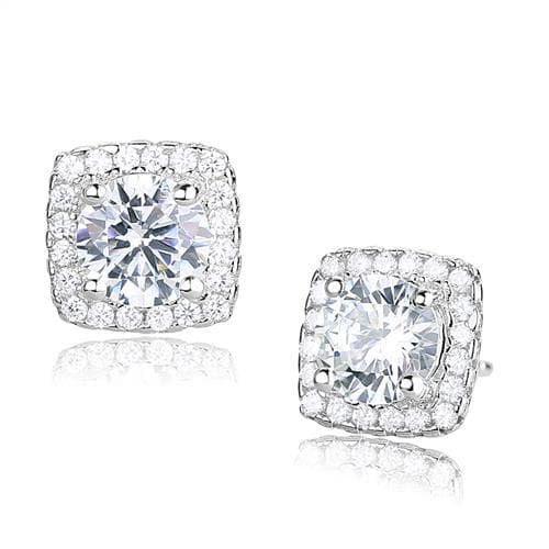 Sterling Silver CZ Round Cushion Halo Stud Earrings