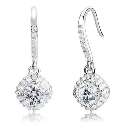 Sterling Silver CZ Round Halo Cluster Hook Drop Earrings