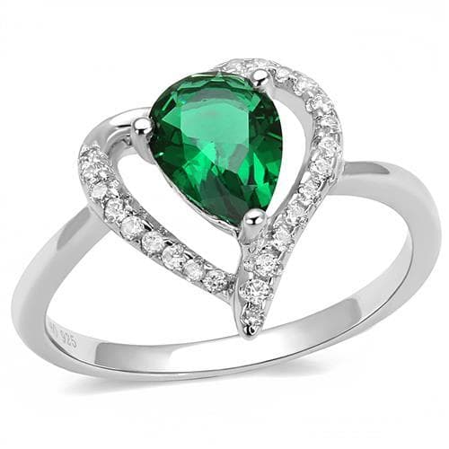 Sterling SilverEmerald Pear CZ Heart Open Ring