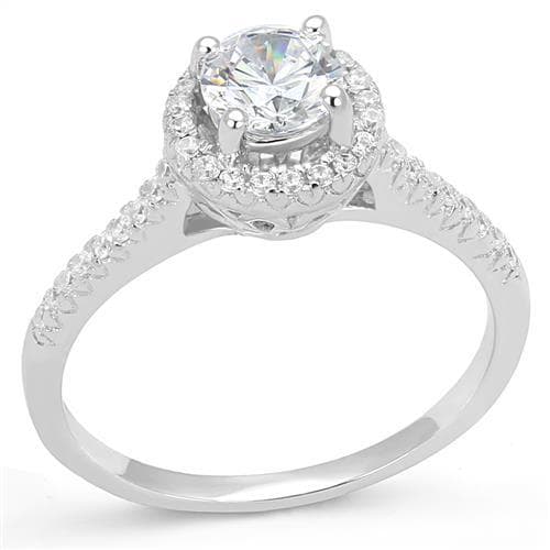 Sterling Silver CZ Round Halo Split Shank Pavé Ring
